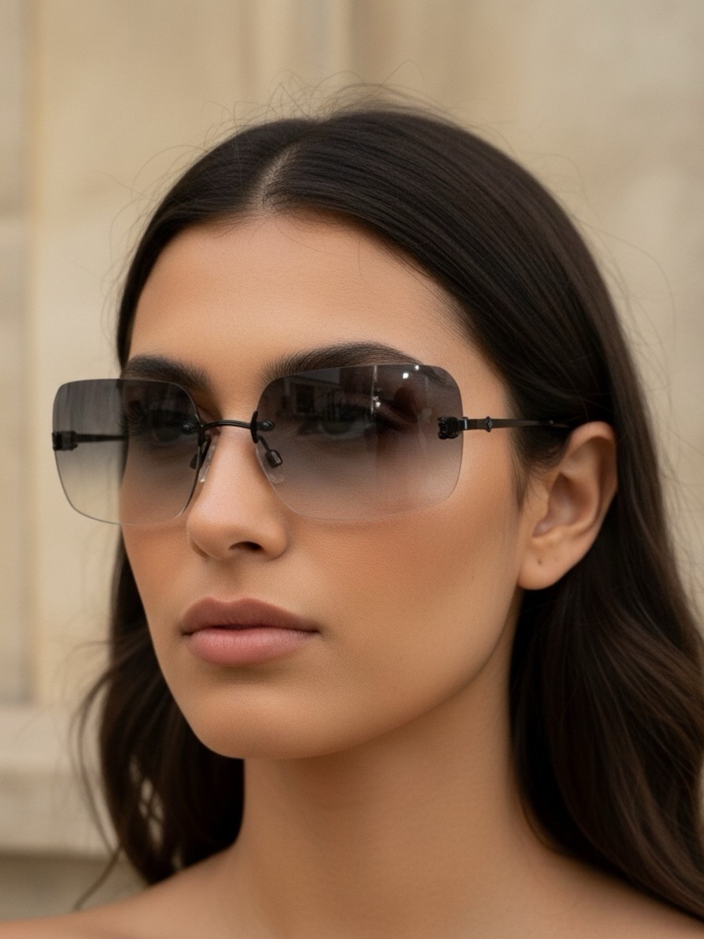 CHANEL Vintage Rimless Shield Sunglasses | Black Gradient Y2K Luxe